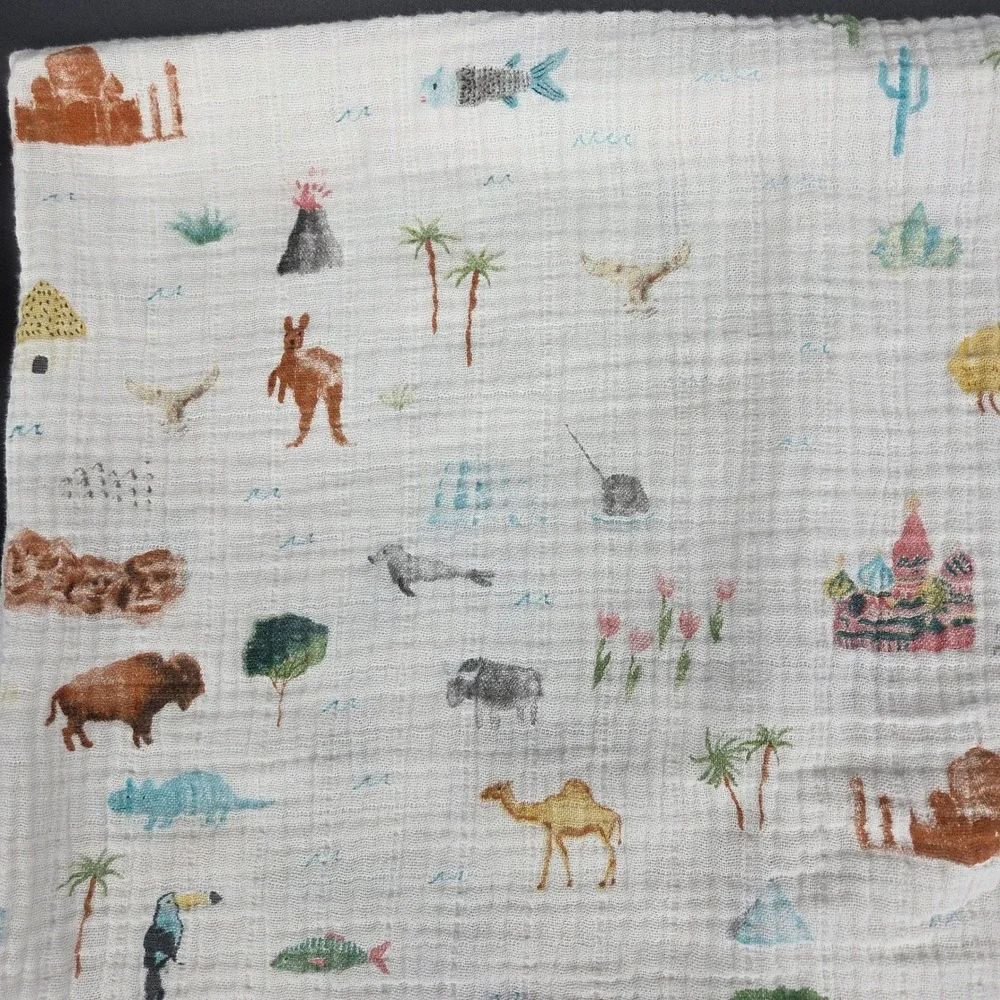 Aden Anais Muslin Swaddle Blanket World Map Animals Landmark Print Kids